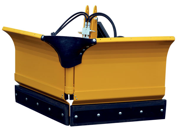 JST MS V snow plough front for tractors and loaders. Can be configured as side plough or diagonal snow plough, pointed plough or V-plough, U-plough or Y-plough.