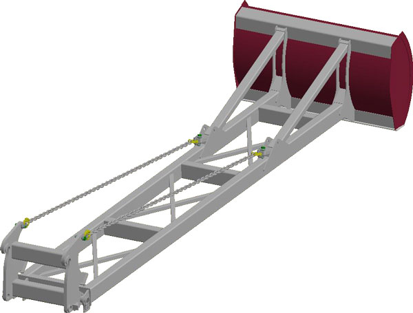 900 cm lang kornskubber med flydestilling til gummiged og læssemaskine